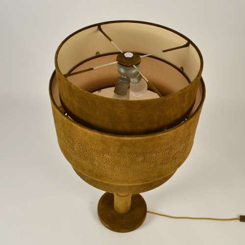 Large Suede Leather 1960's Table Lamp in Moss Green
