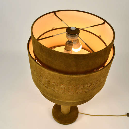 Large Suede Leather 1960's Table Lamp in Moss Green