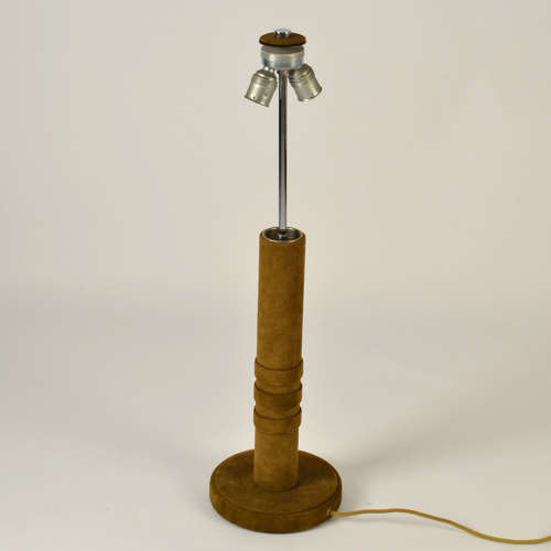 Large Suede Leather 1960's Table Lamp in Moss Green