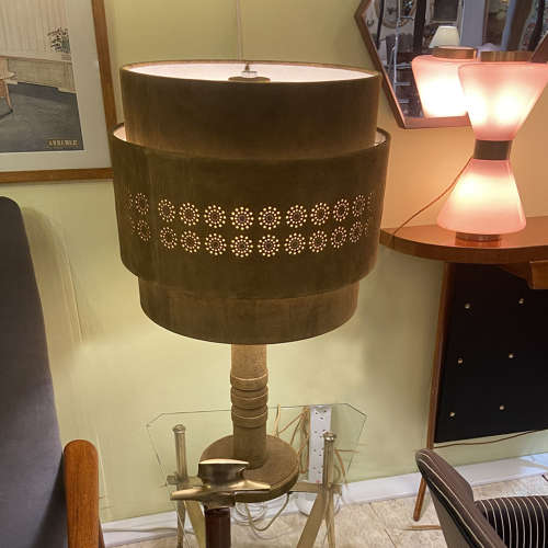 Large Suede Leather 1960's Table Lamp in Moss Green
