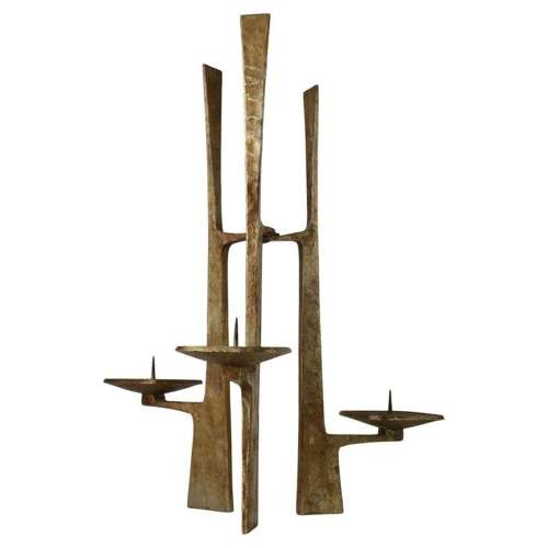 Sculptural Three-Arm Candelabra in Forged Steel
