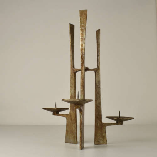 Sculptural Three-Arm Candelabra in Forged Steel