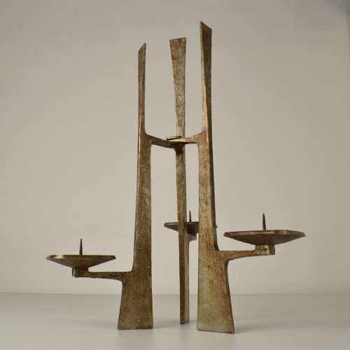 Sculptural Three-Arm Candelabra in Forged Steel