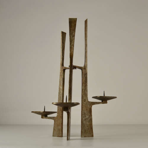 Sculptural Three-Arm Candelabra in Forged Steel