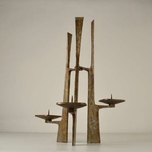 Sculptural Three-Arm Candelabra in Forged Steel