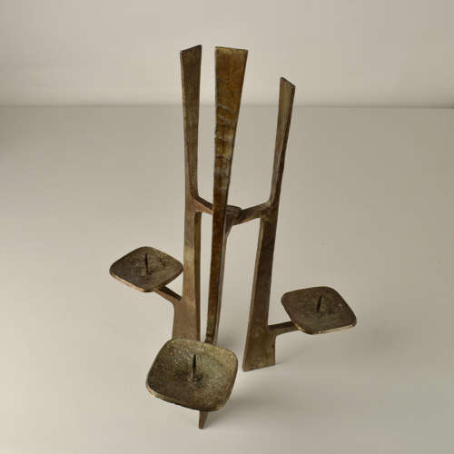 Sculptural Three-Arm Candelabra in Forged Steel