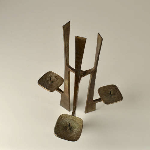 Sculptural Three-Arm Candelabra in Forged Steel