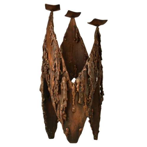 Brutalist Copper Three-Arm Candelabra