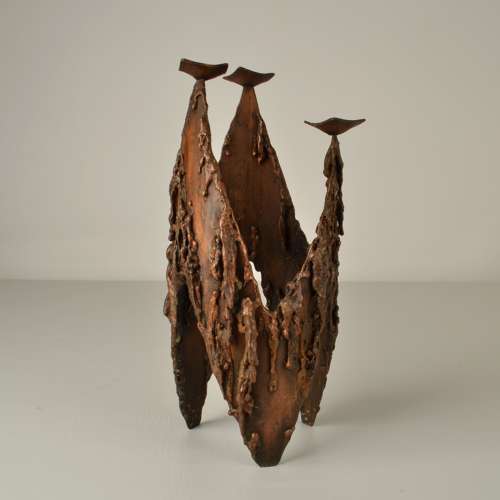 Brutalist Copper Three-Arm Candelabra