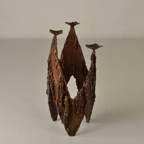 Brutalist Copper Three-Arm Candelabra