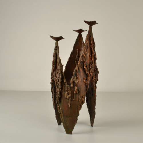 Brutalist Copper Three-Arm Candelabra