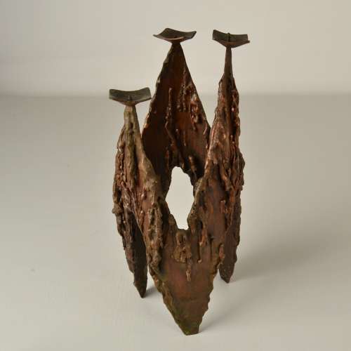 Brutalist Copper Three-Arm Candelabra