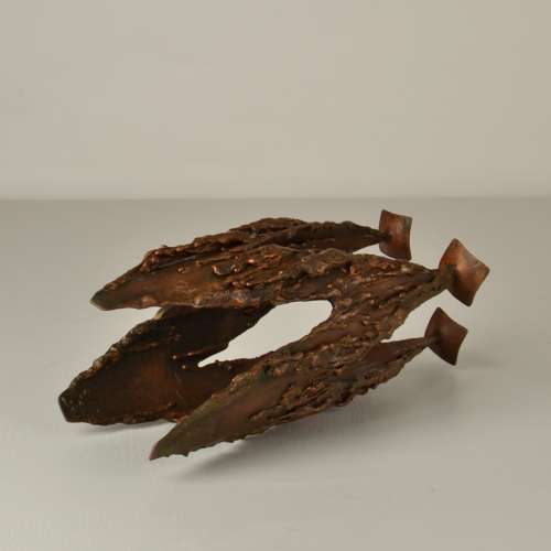 Brutalist Copper Three-Arm Candelabra