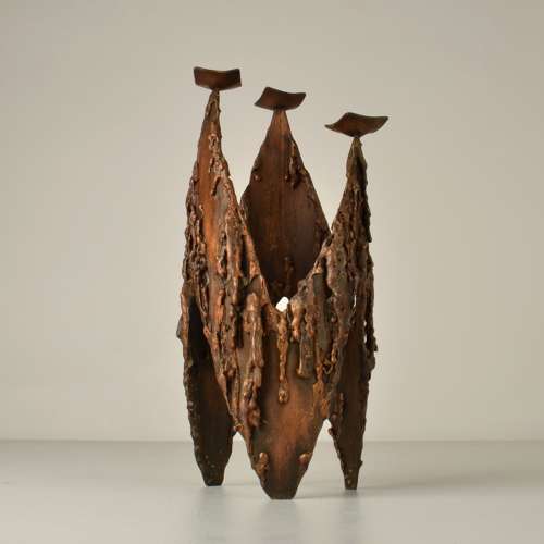 Brutalist Copper Three-Arm Candelabra
