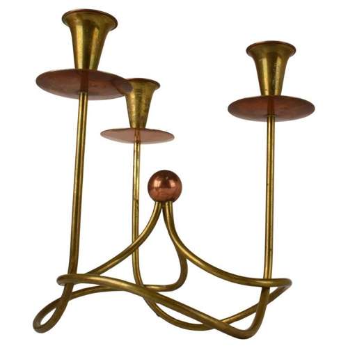 Gunnar Ander Three-Arm Candelabra in copper and brass