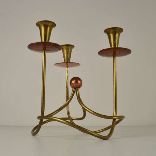 Gunnar Ander Three-Arm Candelabra in copper and brass