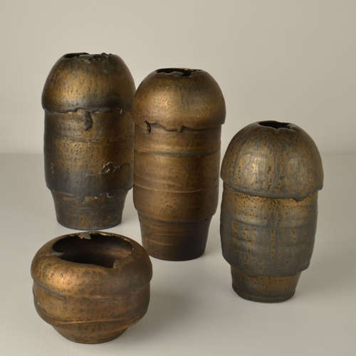 Group of Bronze Ceramic Vases by Jaan Mobach