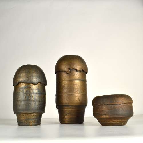 Group of Bronze Ceramic Vases by Jaan Mobach