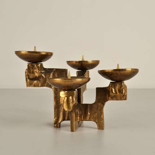 Brutalist Bronze Four-Arm 1970s Candelabra