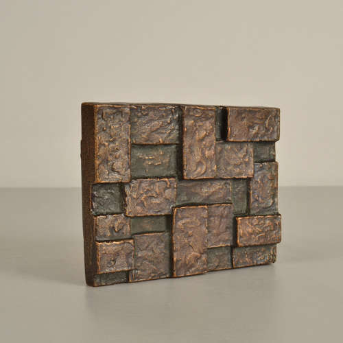 Architectural Push and Pull Door Handle in Bronze with Cubist Relief