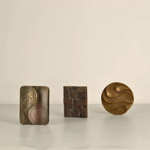 Architectural Push and Pull Door Handle in Bronze with Cubist Relief