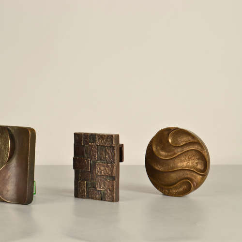 Architectural Push and Pull Door Handle in Bronze with Cubist Relief
