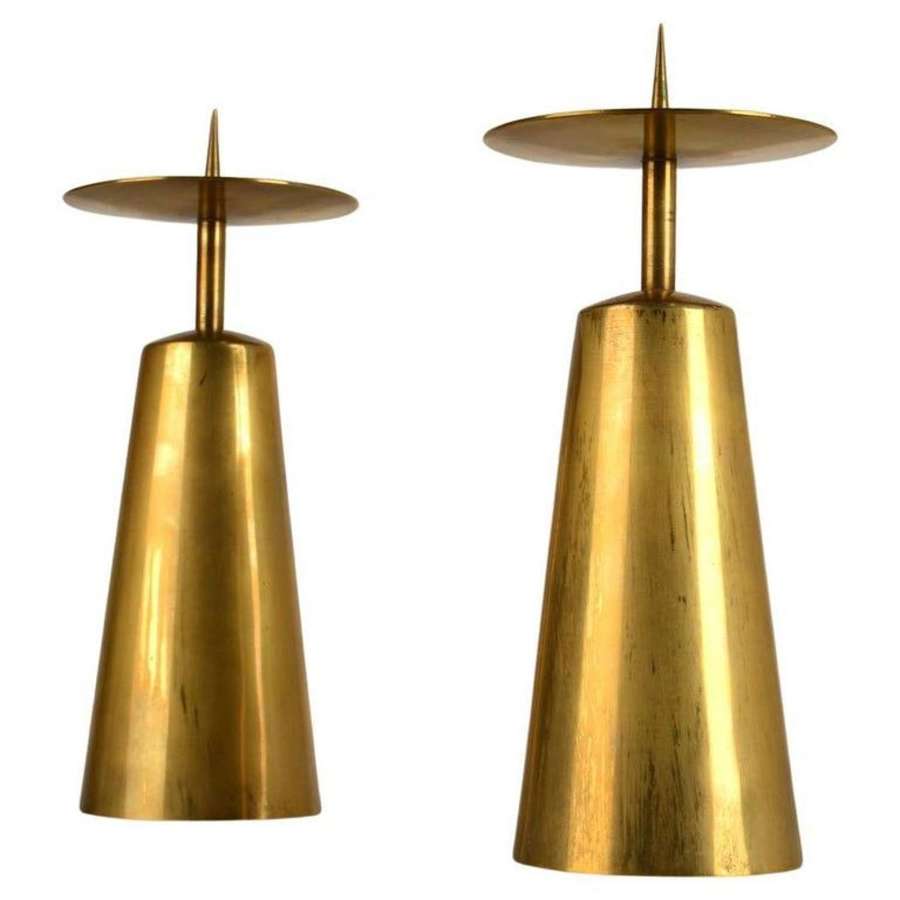 Pair of large Minimalist Brass Mid-Century Modern CandleHolders