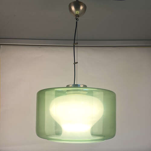 Large Green & Opaline Glass Pendant Attributed to Carlo Nason Mazzega