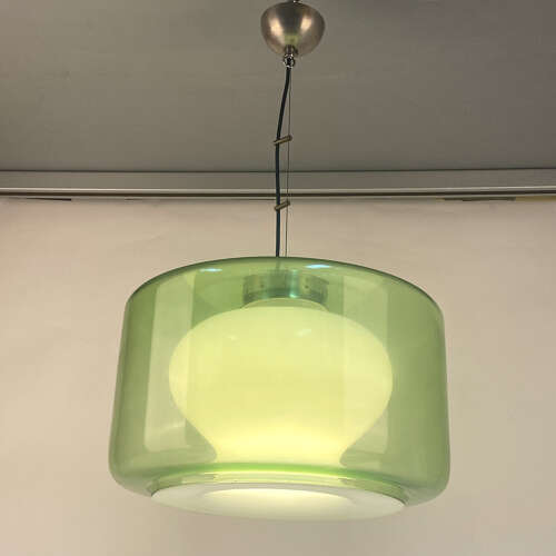 Large Green & Opaline Glass Pendant Attributed to Carlo Nason Mazzega