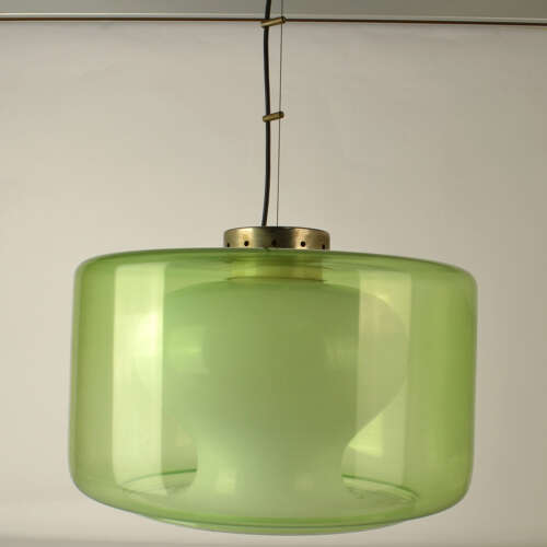 Large Green & Opaline Glass Pendant Attributed to Carlo Nason Mazzega