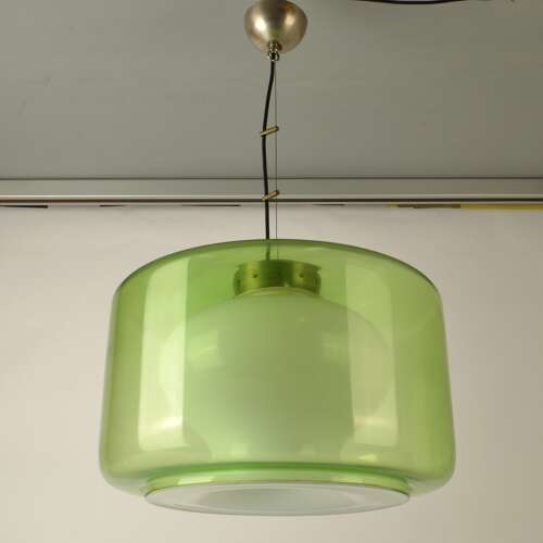 Large Green & Opaline Glass Pendant Attributed to Carlo Nason Mazzega