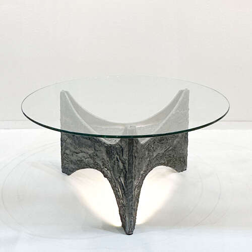 Brutalist Round Coffee Table Cast Aluminium and Glass Illuminated