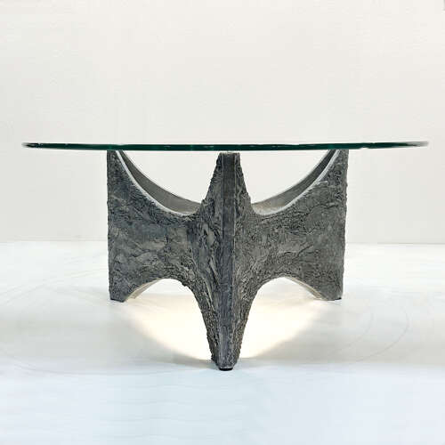 Brutalist Round Coffee Table Cast Aluminium and Glass Illuminated