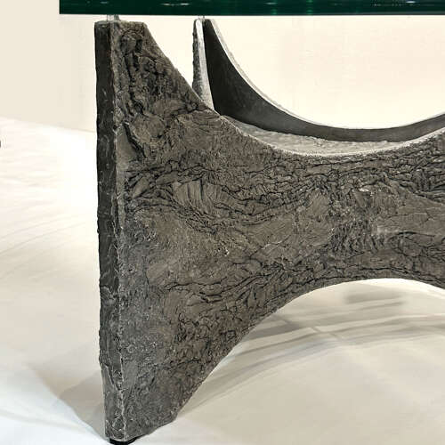 Brutalist Round Coffee Table Cast Aluminium and Glass Illuminated