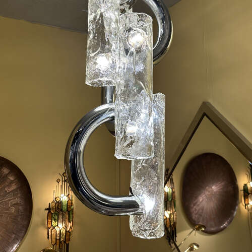 Rare Chandelier by Aldo Nason for Mazzega in Chrome and Murano Glass