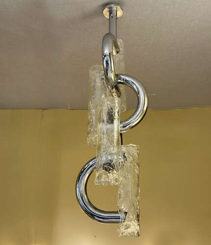 Rare Chandelier by Aldo Nason for Mazzega in Chrome and Murano Glass
