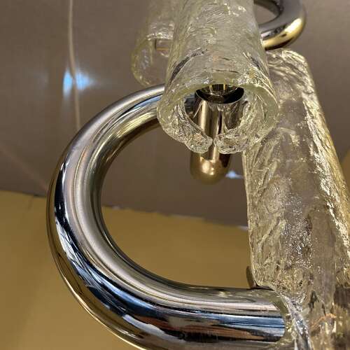 Rare Chandelier by Aldo Nason for Mazzega in Chrome and Murano Glass