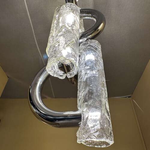 Rare Chandelier by Aldo Nason for Mazzega in Chrome and Murano Glass