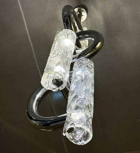 Rare Chandelier by Aldo Nason for Mazzega in Chrome and Murano Glass