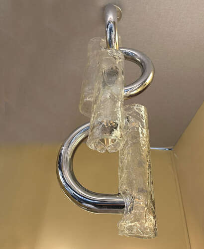 Rare Chandelier by Aldo Nason for Mazzega in Chrome and Murano Glass