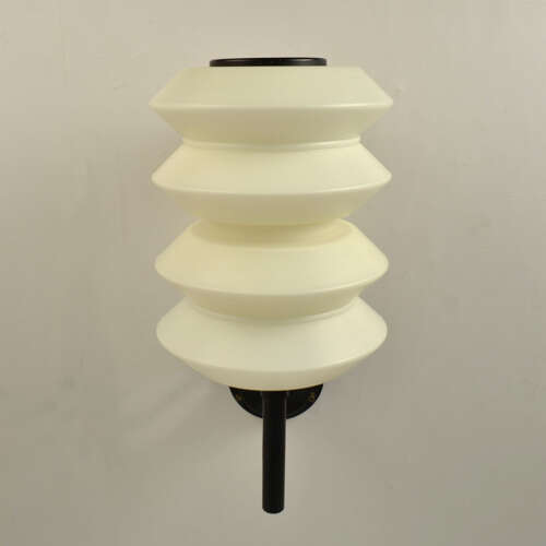 Pair of Large lanterns or Wall Lights opaline glass on black frames at