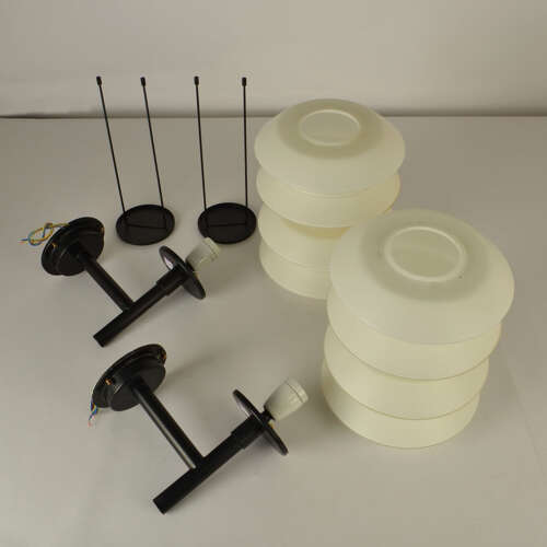 Pair of Large lanterns or Wall Lights opaline glass on black frames at