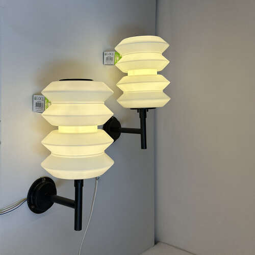 Pair of Large lanterns or Wall Lights opaline glass on black frames at
