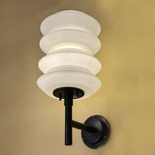 Pair of Large lanterns or Wall Lights opaline glass on black frames at