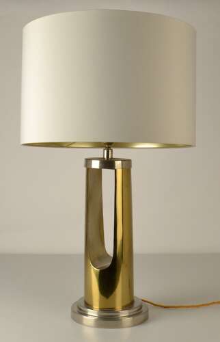 Pair of Table Lamps Cylinder base in Brass and Nickel 1970's