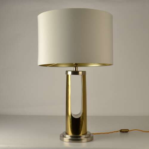 Pair of Table Lamps Cylinder base in Brass and Nickel 1970's