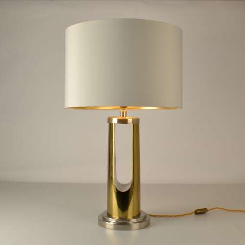 Pair of Table Lamps Cylinder base in Brass and Nickel 1970's