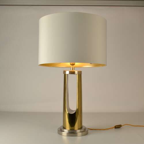 Pair of Table Lamps Cylinder base in Brass and Nickel 1970's
