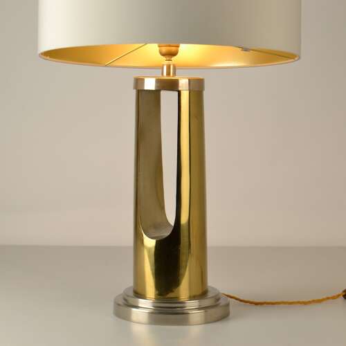 Pair of Table Lamps Cylinder base in Brass and Nickel 1970's