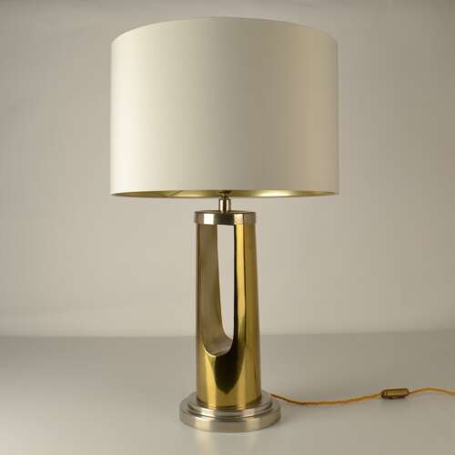 Pair of Table Lamps Cylinder base in Brass and Nickel 1970's